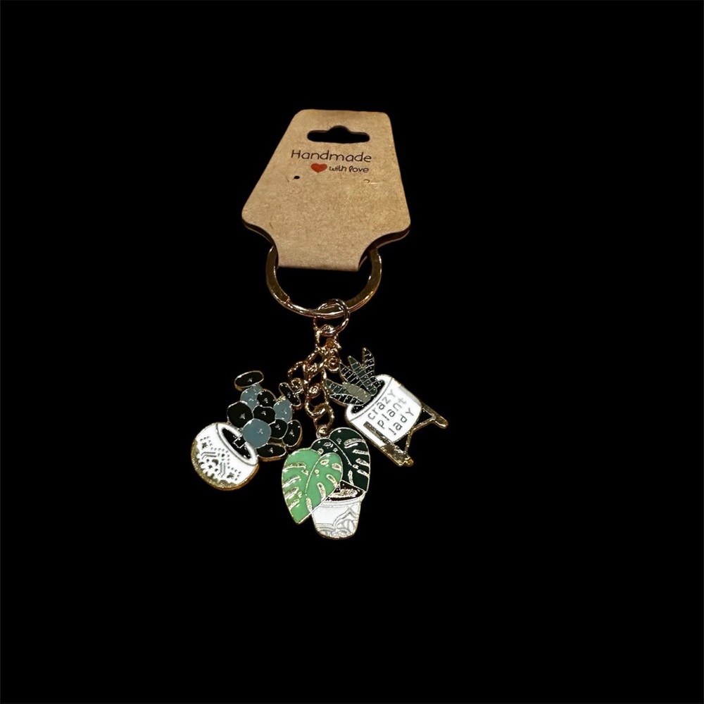 Handmade Gold and Green Plant Charm Keychain